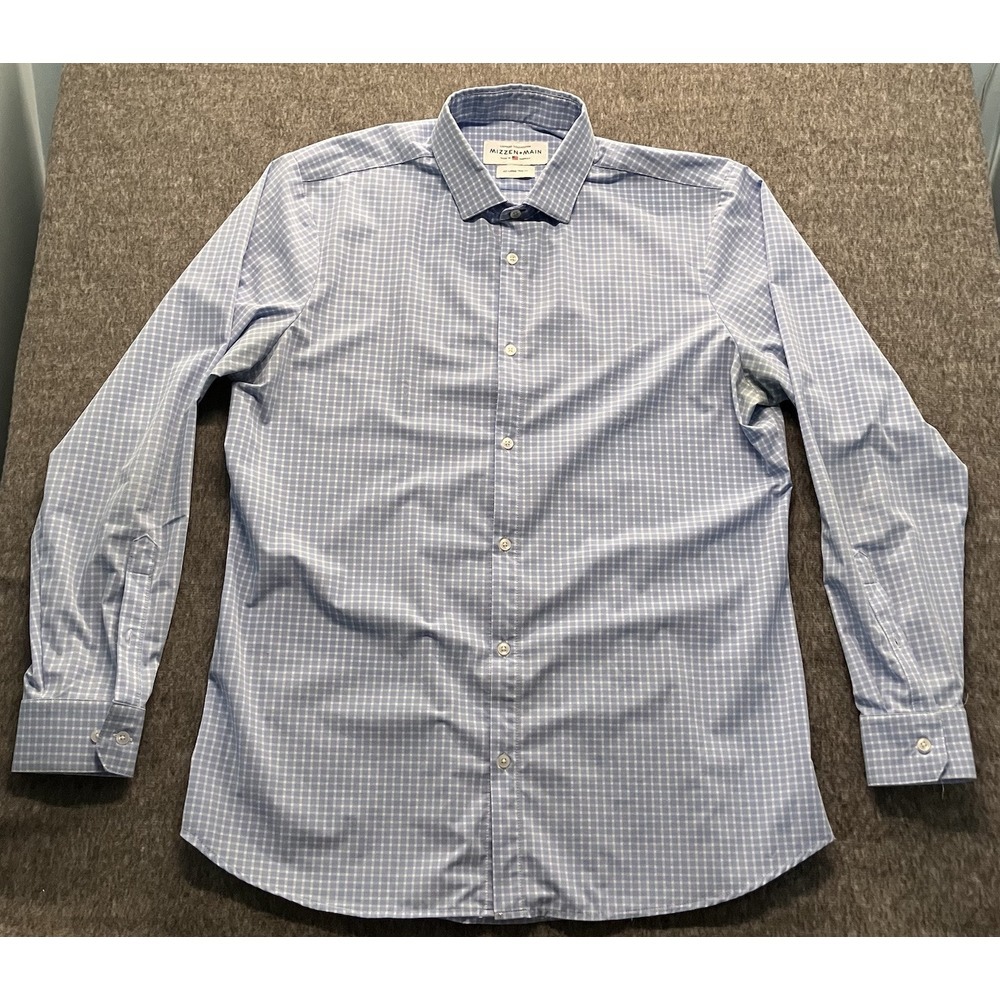 Mizzen+Main Leeward Dress Shirt Mens XXL Trim Fit Blue White Stretch Performance
